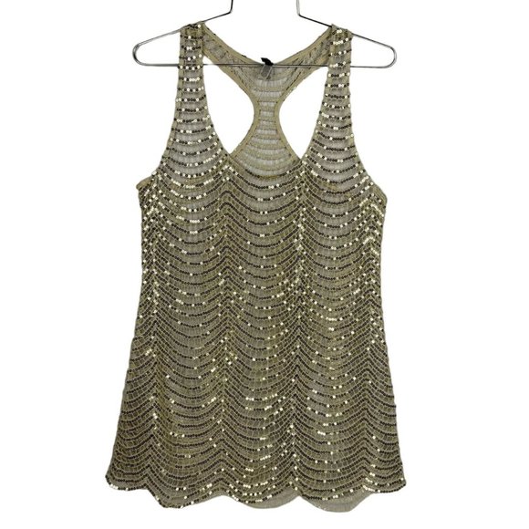 Victoria's Secret Tops - VICTORIA'S SECRET | Gold Scalloped Sequin Sheer Woven Tank Top | Women's XS